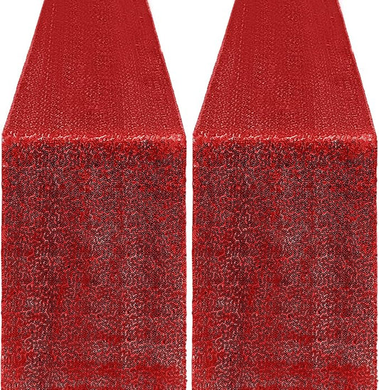 2 Packs 12 x 72 inches Sequin Table Runner, Red Glitter Table Runner for Birthday Party Supplies Wedding Engagement Baby Shower Holiday Celebration Event Decorations