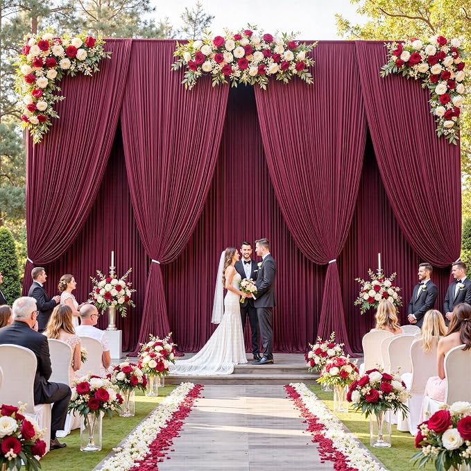 10ftx12ft Burgundy Backdrop Curtains for Parties, Wrinkle Free Polyester Burgundy Photo Backdrop Drapes 2 Panels 12 ft Long Back Drop Cloth for Wedding Birthday Photography Background Party