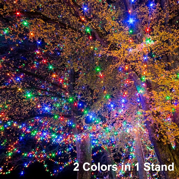 2 Pack Christmas Color Changing String Lights Battery 33 Ft 100 LED | Green Wire,Remote Control, Timer, 12 Lighting Modes,Waterproof,Fairy Lights for Bedroom Wreath Christmas Decor