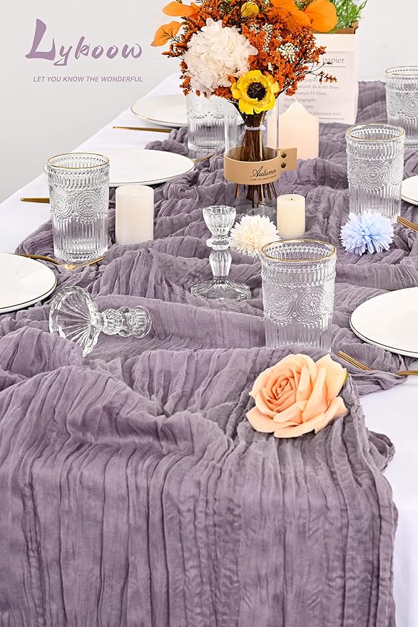 10 Packs Cheesecloth Table Runner Grape,10Ft Rustic Gauze Boho Wedding Table Runner Decoration, Wedding Table Decor Table Cloth for Wedding Party Bridal Shower Table,35x120 inch