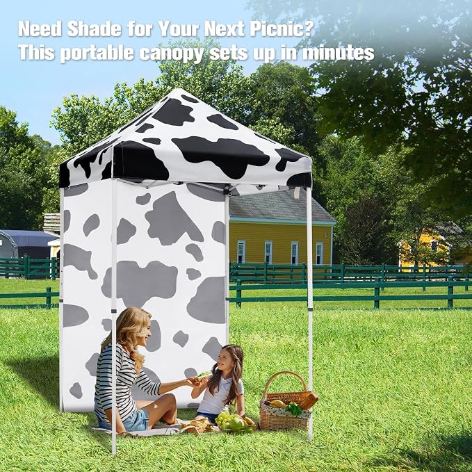 EAGLE PEAK Pop up Canopy 5x5, Outdoor Portable Canopy Tent with One Removable Sunwall, Carry Bag Included, Cow Print