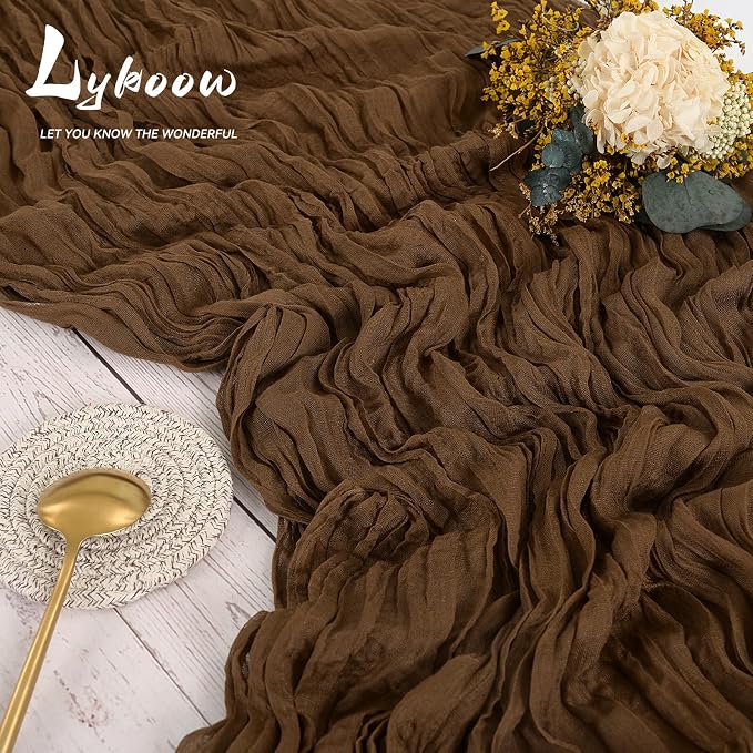 10 Packs Cheesecloth Table Runner Brown, 10Ft x 35" Rustic Gauze Boho Wedding Table Runner Decoration, Wedding Table Decor Table Cloth for Wedding Party Bridal Shower Table