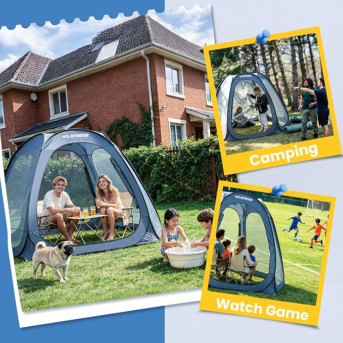 WildFinder 10x10 Pop Up Screen House Tent, Portable Screened Canopy with Mesh Walls, Waterproof Instant Gazebo, Backyard Shade Mosquito Tent for Patio, Backyard, Deck and Camping, Fits 4-6 Person