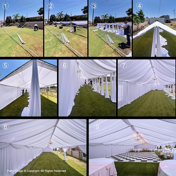 20ftx40ft White Ceiling Curtain for Wedding Parties – 4 Panels Wrinkle-Free 40 FT Long Tent Draping Curtains for Wedding, Birthday & Theme Parties, 40ft Height with Rod Pocket