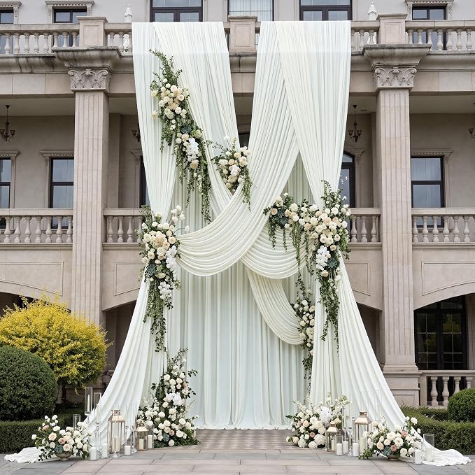 Outpain 20ftx20ft Ivory Backdrop Ceiling Drapes,4Panels 20ft Height Wrinkle Free Tent Draping Curtains, Fabric Drapery Ceiling Drapes for Wedding Ceremony Birthday Theme Parties with Rod Pocket