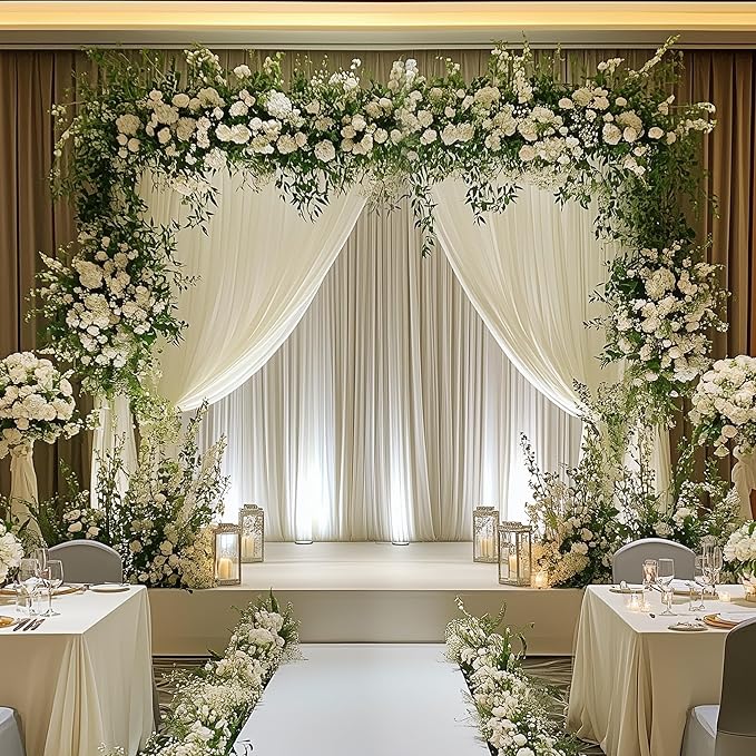 Wokceer Ivory Backdrop Curtain for Wedding Parties 3 Pack 10x10FT Wedding Curtains Photo Backdrop Drapes Polyester for Photoshoot Baby Shower Birthday Party Curtains Background 6 Panels 5x10FT