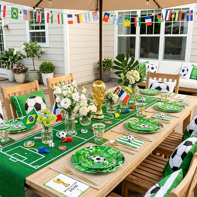 I00000 20 Pcs Plastic Soccer Plates - Green Disposable Plates,Heavy Duty Disposable Plate for Global Soccer Celebration Party Supplies include 10.25" Dinner Plate& 7.5" Dessert Plate for soccer Party