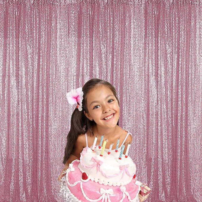 Sugargirl Pink Sequin Backdrop Curtain 4FTx8FT Glitter Pink Background Drapes Sparkle Photography Backdrop for Party Wedding Birthday Wall Decoration(2 Panels)