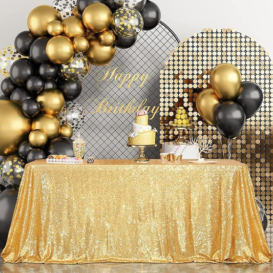 PartyDelight Gold Sequin Tablecloth 60x120 Rectangle High-Density 3mm Sequins Sewn on Mesh for 8ft Banquet Tables Shimmering Non-Shedding Table Cover for Weddings, Parties & Galas