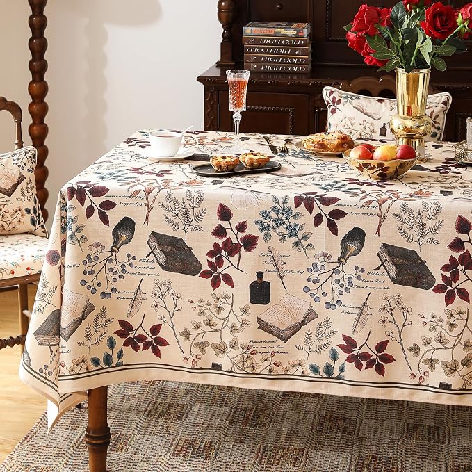ISAENNE Designer French Linen Rectangular Tablecloth,118"x67"-Xipeia | Vintage Elegant Printed Long Table Cloth for Rectangle Table,Floral Pattern,Heavyweight,Dining Room,Kitchen,Thanksgiving