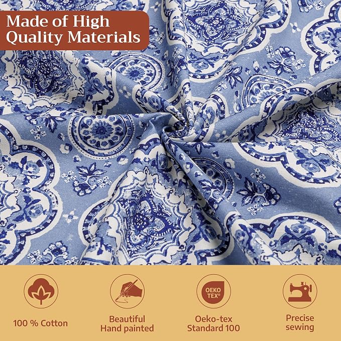 Maison d' Hermine Table Cloth Round Table 100% Cotton 63 Round Inches Tablecloth Reusable Decorative for Dining Kitchen Room Farmhouse Party Home Hotel Restaurant Spring Summer - Melodie Bleue