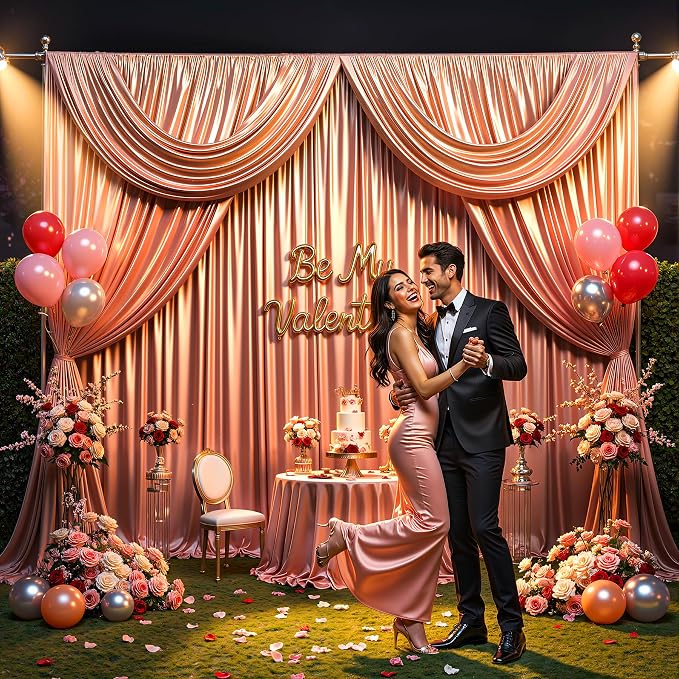 10x10 ft Rose Gold Glitter Backdrop Curtain for Parties, Wrinkle Free Glitter Photo Backdrop Drapes 2 Panels 5x10FT Shimmer Back Drop Cloth for Wedding Birthday Christmas Photography Background Decor