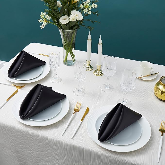 24 Pack Square Satin Dinner Napkins, 17x17 Inches Silky Soft Smooth Table Cloth Napkins for Restaurant Weddings Banquet Party Decoration, Black