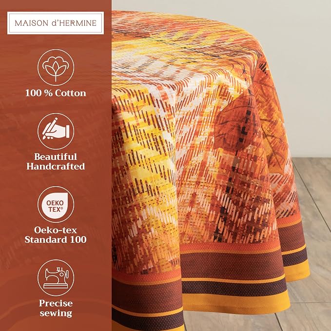 Maison d' Hermine Table Cloth Round Table 100% Cotton 63 Inches Fall Tablecloth Reusable Everyday Use for Thanksgiving Christmas Decorations Dining Farmhouse Party (Thanksgiving Tartan)