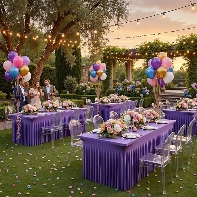 6 Pack Purple Spandex Tablecloths for 6 Foot Rectangle Tables, Wrinkle Free Stretchy Table Cloths 6ft Fitted Table Cover DeskSkirt for Weddings Birthday Party Banquet Baby Shower