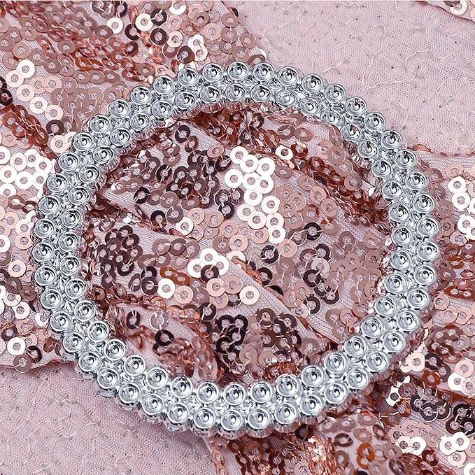 All Around Sequin Rose Gold Chair Sashes for Wedding Chair Bands, Chairs Bows for Party Banquets Anniversary Birthday Engagement Christmas Events Decorations Ties - Rose Gold Sequins 100 Pack