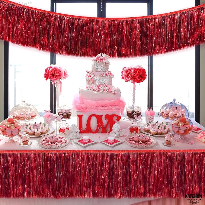 KatchOn, XtraLarge Red Fringe Banner - Pack of 2 | Ceiling Tinsel for Red Streamers Party Decorations | Streamers for Cherry Party Decorations, Bridal Shower Decor, Halloween, Christmas Decorations