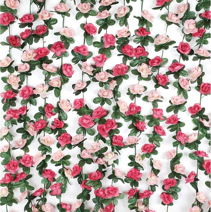 BLEUM CADE 12Pcs 98.4Ft Flower Garland Artificial Rose Vines for Bedroom, Cute Fake Hanging Flower Vines Floral Garland Decorations for Wedding Party Wall Room Decor Aesthetic