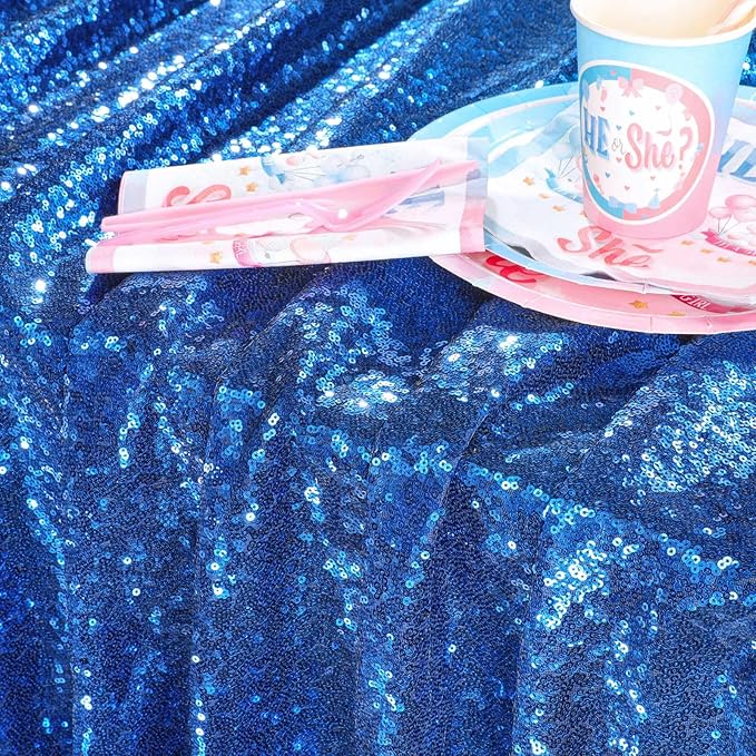Tablelcoth Royal Blue Birthday Decorations- Sequin Tablecloth 50x80 Inch Square for Party Baby Shower Anniversaries Decorations