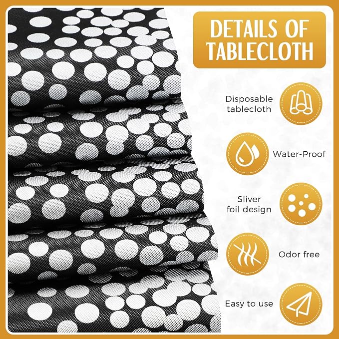 Tudomro 16 Pieces Black and Silver Disposable Plastic Tablecloths and Satin Table Runner Set 54x108 Inch Tablecloth 12x108 Inch Table Runners for New Year Wedding Birthday Baby Shower Graduation
