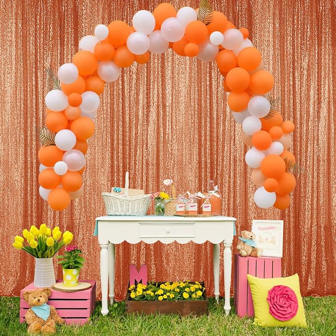 Sugargirl Orange Sequin Backdrop Curtain 4FTx8FT Glitter Orange Background Drapes Sparkle Photography Backdrop for Party Wedding Birthday Wall Decoration(1 Panel)