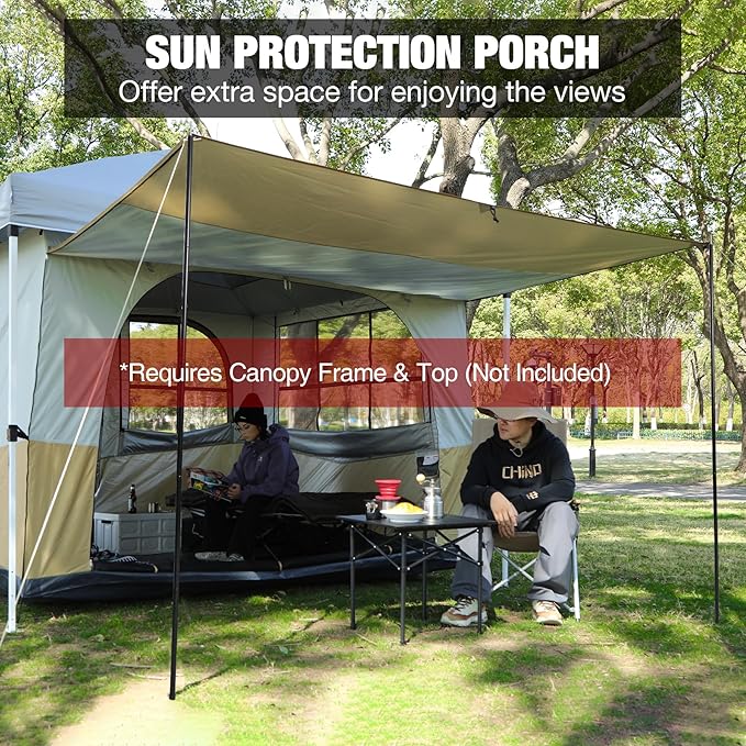 REDCAMP Camping Inner Tent for Pop Up Canopy, 10"x10", 4-6 Person, Khaki | Cube Tent Converts Straight Leg Canopy, Fully Vented Roof, Frame/Shelter NOT Included