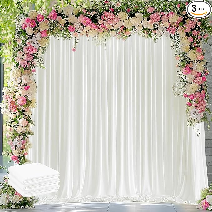 Wokceer Ivory Backdrop Curtain for Wedding Parties 3 Pack 10x10FT Wedding Curtains Photo Backdrop Drapes Polyester for Photoshoot Baby Shower Birthday Party Curtains Background 6 Panels 5x10FT