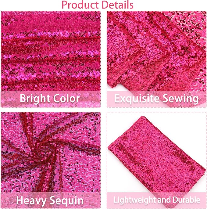 12 Packs Sequin Table Runner Hot Pink 12 X 108 Inch Glitter Dining Table Runner for Birthday Wedding Engagement Bridal Baby Shower Bachelorette Holiday Celebration Party Supplies Decorations