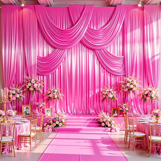 Hot Pink Glitter Backdrop Curtains - 20x12FT Satin Photo Backdrop, Wrinkle-Free Shimmer Back Drop Cloth Shiny Drapes for Photobooth Wedding Birthday Parties Photoshoot Background Decorations
