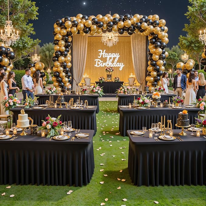 4 Pack Black Table Cloth for 6 Foot Rectangle Tables Spandex Fitted Tablecloth 6ft Stretch Table Covers Skirt Black Banquet Tablecloths Wrinkle Free Tablecloth for Party Wedding Birthday Event