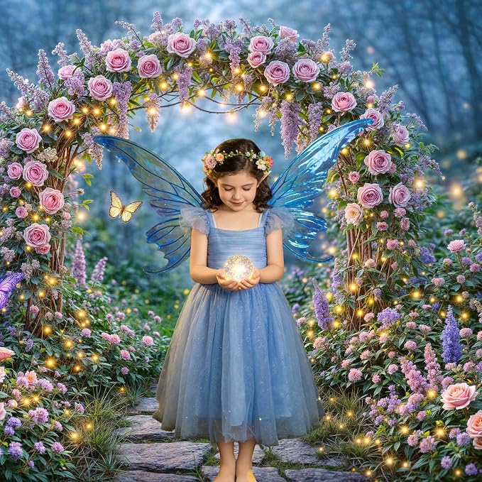 5x3ft Enchanted Forest Backdrop Fairy Tale Magic Garden Floral Arch Butterfly Photography Background for Kids Girls Baby Shower Birthday Party Decoration Photo Booth Props