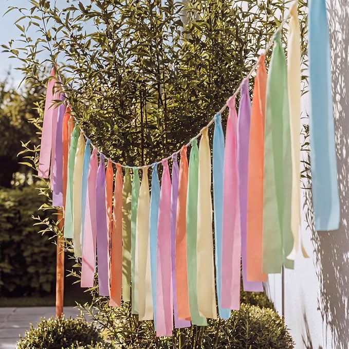 Tenceur 131 ft Party Decor Pre Assembled Ribbon Tassel Garland Boho School Classroom Streamer Ribbon Tassel Garland Birthday Nursery Photography Prop Decor