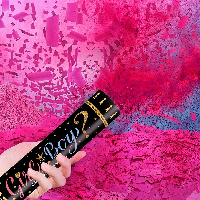 Gender Reveal Confetti Powder Cannon Biodegradable Baby Boy Blue Baby Girl Pink Gender Reveal Poppers - He or She What Will it Bee Baby Shower Baby Party Decorations Supplies Confetti Sticks (4 Pink)