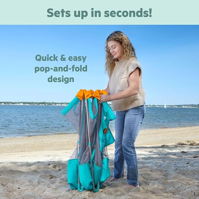 Bright Starts Disney Baby Finding Nemo Pop 'N Play Deluxe Portable Playard, Pop-and-Fold, Baby Beach Tent, UVA/UVB Protection, Indoor/Outdoor, 6 Months+
