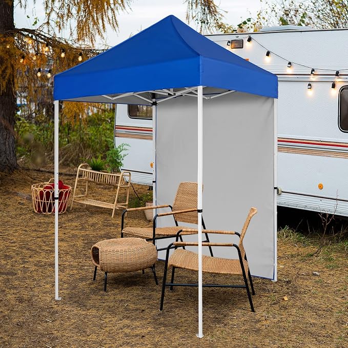COOS BAY 5x5 Pop Up Canopy Tent with Side Wall, Easy Setup Portable Sun Shelter with Carry Bag, Outdoor Shade for Beach, Camping, Sports & Backyard, Blue