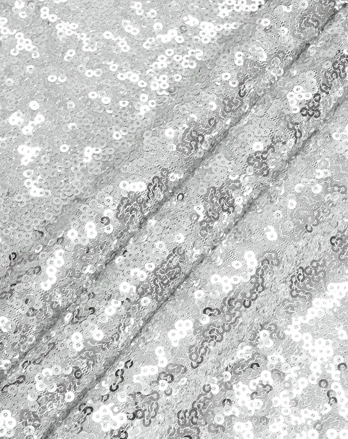 Eternal Beauty Silver Tablecloth, 90x132 Inch Sequin Rectangle Glitter Table Cover for Cake Dessert Exhibition Party Birthday Events