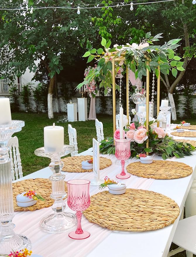 24Pack Pink Plastic Wine Glasses,Vintage Plastic Goblets for Parties, Pink Drinking Glasses Crystal Water Goblets Reusable for Wedding Reception, Grand Event Party Supplies