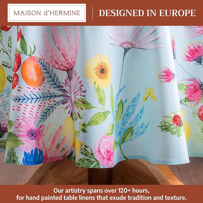 Maison d' Hermine Table Cloth Round Table 100% Cotton 63 Round Inches Tablecloth Reusable Decorative for Dining Kitchen Room Farmhouse Party Home Hotel Restaurant Spring Summer - Jardin D'Ete - Mint