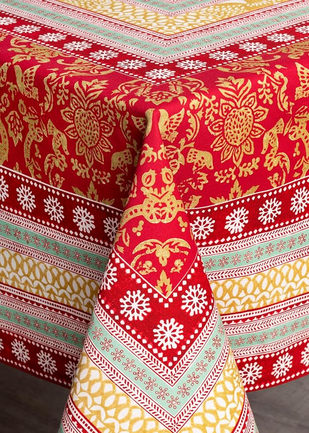 Maison d' Hermine Table Cloth Square Table 100% Cotton 54 x 54 Inches Fall Tablecloth Reusable Everyday Use for Thanksgiving Christmas Decorations Dining Farmhouse Party (Sofia)