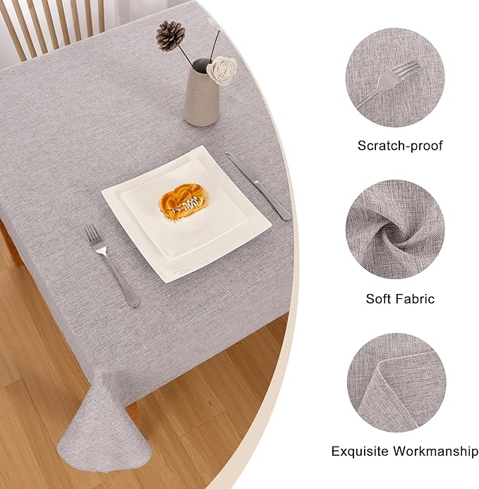 Hiasan 2 Pack Faux Linen Rectangle Tablecloth - Wrinkle and Stain Resistant Washable Table Cloth for Kitchen Dining Room Holiday Table Cover for Party Dinner, Stone, 52 x 70 Inch