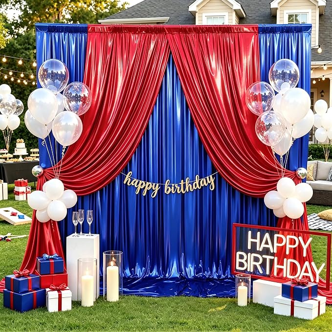 20ftx10ft Royal Blue and Red Sequin Backdrop Curtain Panels for Parties, Wrinkle Free Glitter Photo Backdrop Drapes 4 Panels Shimmer Back Drop Cloth for Wedding Birthday Photography Background