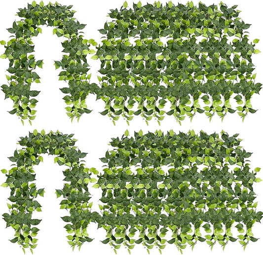 Giegxin 12 Pack 852ft Realistic Artificial Vines, 71"/pcs Faux Silk Eucalyptus Garland with Green Leaves, High Lifelike Ivy Hanging Plants for Wall Decor, Bedroom, Wedding, Party, Garden Decoration
