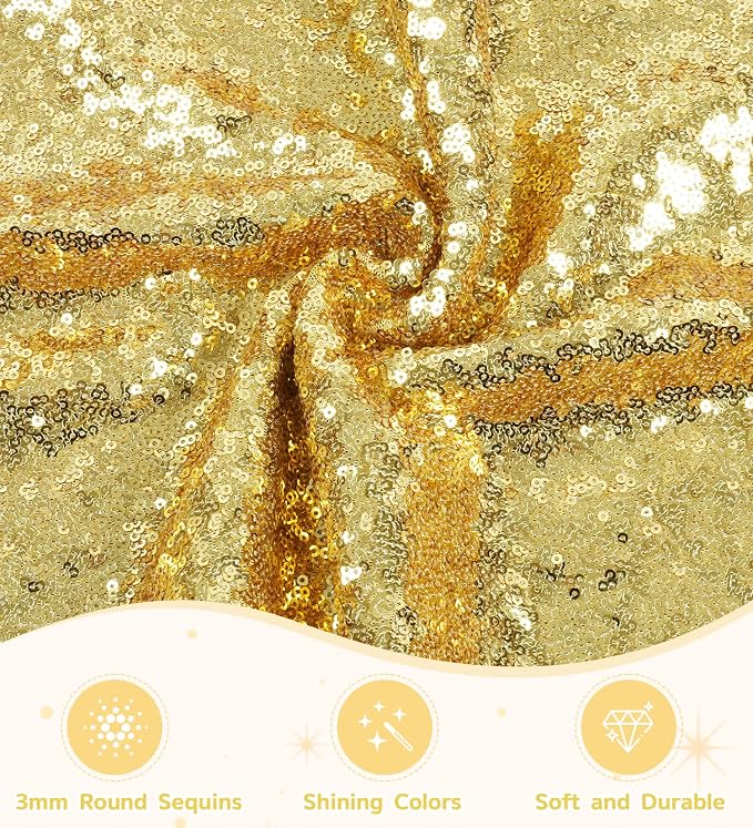 Juya Delight 50" x 80" Bright Gold Rectangle Sequin Tablecloth for Party Dinner Banquet Festival Wedding Anniversary Exhibition Dessert Table