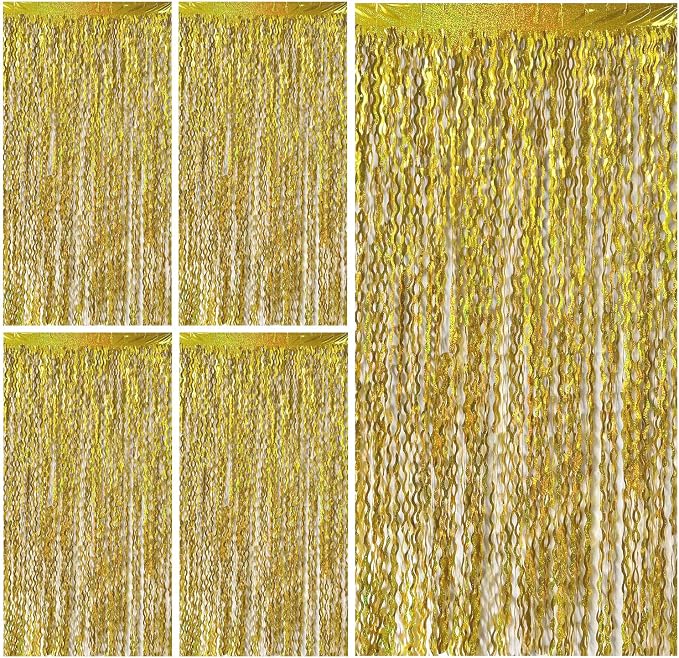 Gold Backdrop Birthday Decorations Foil Curtain Backdrop Gold Streamers Dance Party Decorations Photo Booth Props for Bachelorette Decorations Christmas Halloween New Years Eve Party Supplies