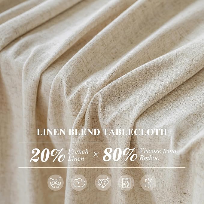 Linen World Linen Blend Tablecloth 90x132 Inch,Linen-Textured Soft Cool & Breathable,Machine Washable Rectangle Table Cloth for Dining,Kitchen,Outdoor,Festival