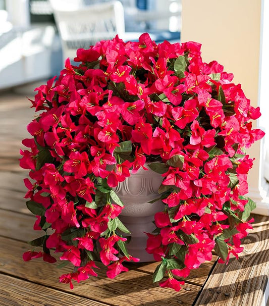 Faux Bougainvillea Artificial Flowers Plants for Outdoors Outside Decoration, 2 PCS Fake Flowers Silk Long Trailing Vines UV Resistant Realistic for Front Door Porch Planter Urn Patio Balcony Hot Pink
