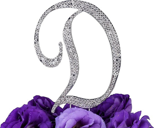 LOVENJOY Gift-Boxed Rhinestone Monogram Cake Topper Letter D Silver