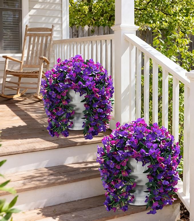 Faux Bougainvillea Artificial Flowers Plants for Outdoors Outside Decor, 2pcs Fake Flowers Silk Long Trailing Vines UV Resistant Realistic Faux Flowers for Front Door Porch Planter Balcony Yard, Mix