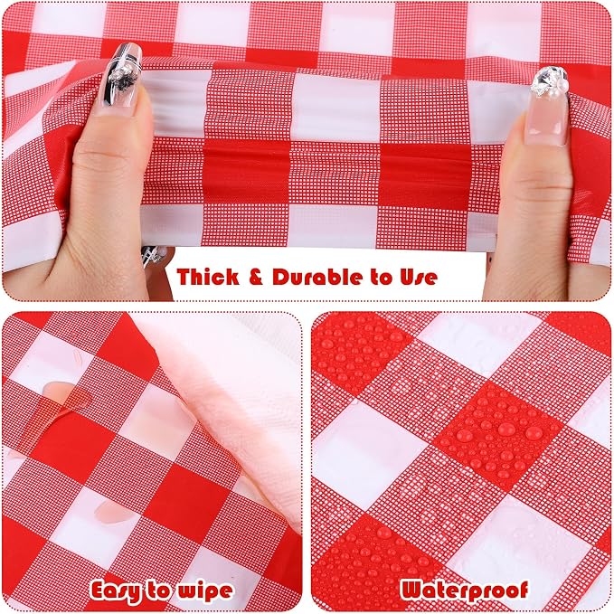 Kochorie 54 Inch x 500 Ft Red Checkered Plastic Table Cloth Roll Disposable Waterproof Table Cover Plastic Table Cover Roll with Easy Slide Cutter for Outdoor Picnic/Home Dining/Summer Party