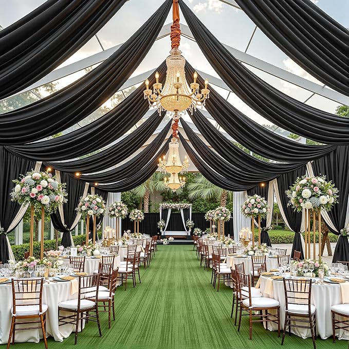 40ft x 15ft Black Backdrop Curtain Panels for Weddings - Wrinkle-Free Polyester Photo Drapes for Birthday Party, Photography Background, Stage Decor
